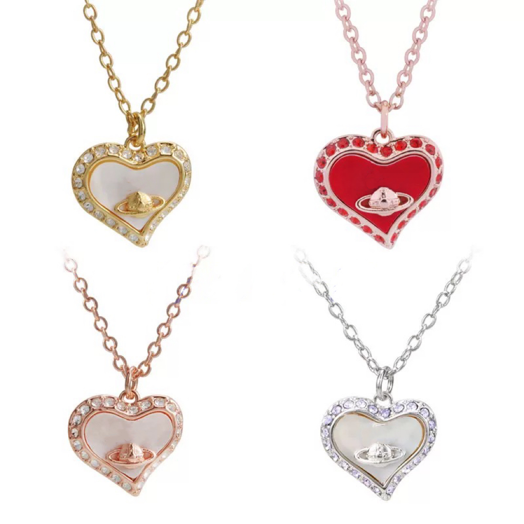 

New fashion punk planet designer Necklace Pendant Western Queen Saturn Necklace heart fritillary diamond necklace lady party jewelry lover gift