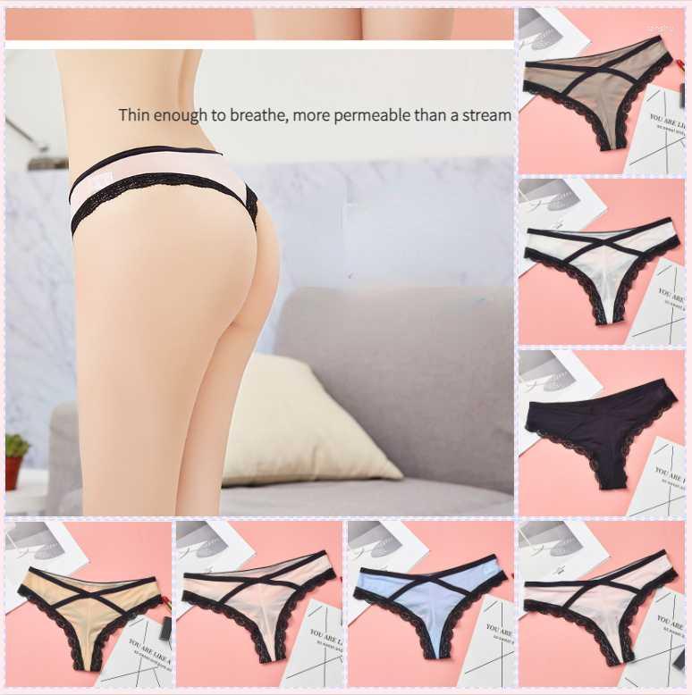 

Women's Panties Summer French Ice Silk Women's Underwear Ladies Thong Sexy Fashion Erotic No Trace Transparent Buttocks Lifting Fat Tpan, Black