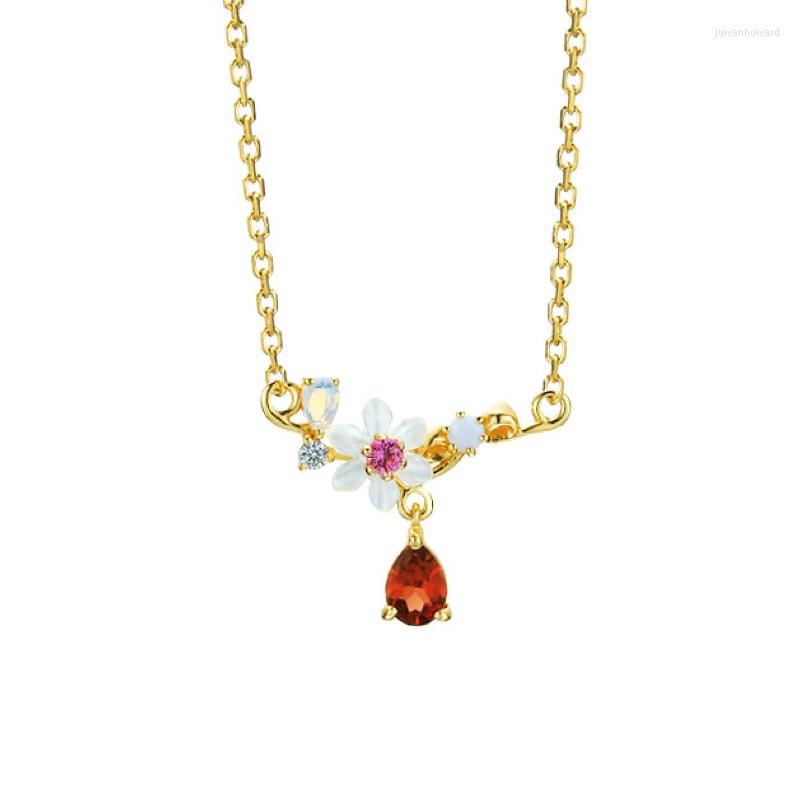 

Chains Vintage Fine 925 Sterling Silver Gold Necklaces For Women Flower Water Shaped Multicolor Crystal Pendant Bridal JewelryChains