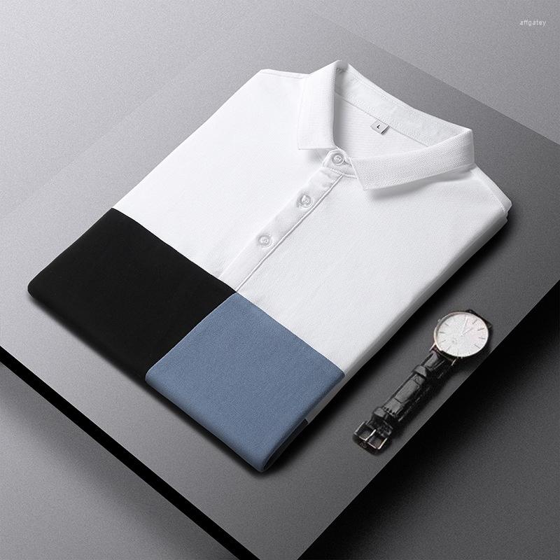 

Men's Polos Patchwork Color Block Shirt Men Casual Short Sleeve Shirts Breathable 2022 Summer Fashion Tees Tops Male Cotton HA100Men's, Black