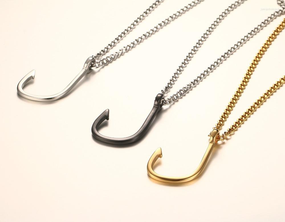 

Pendant Necklaces Trendy Stainless Steel 3 Color Fish Hook Charm Pendants Necklace Men Jewelry 2022