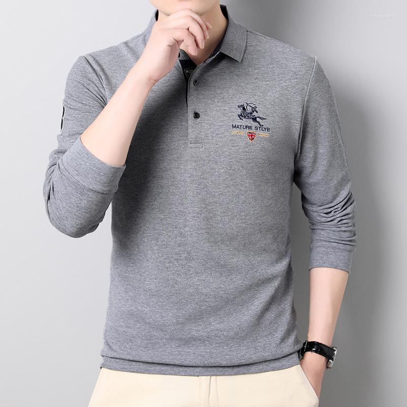

Men's Polos Spring And Autumn Design Cotton Long Sleeve Top Quality Shirt Plain Casual Embroidery Fashion WearMen's, Black