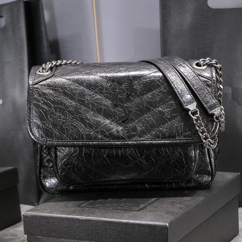 

Chain Niki Bag Women Shoulder Cross Body Bags Handbag Purse Genuine Leatherroasted Tar Cowhide Stripes Thread Hig Quality Chains Fashion Letters Buckle Handbag