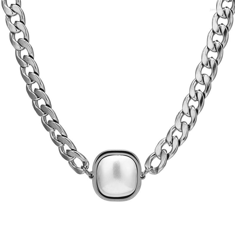 

Pendant Necklaces Stainless Steel Exaggerated Hip Hop Nightclub Thick Titanium Necklace Square Pearl NecklacePendant