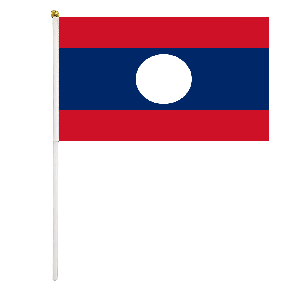 

Laos Flag Laotian Hand Waving Flags 14x21 cm Polyester Country Banner With Plastic Flagpoles For Parades Sports Events Festival Celebrations