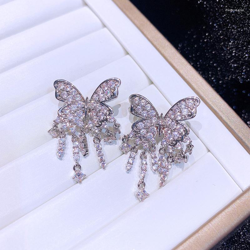 

Stud Earrings Luxury CZ Stone Tassel Butterfly For Women Platinum Plated Cubic Zircon Party JewelryStud