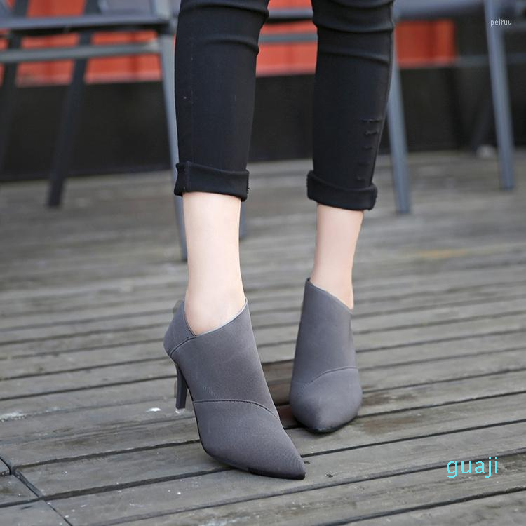 

Dress Shoes Grey Fashion Women High Heel Booties Large Size 34-41 Female High-Heeled Boots Young Ladies Cloth Boots, Gray