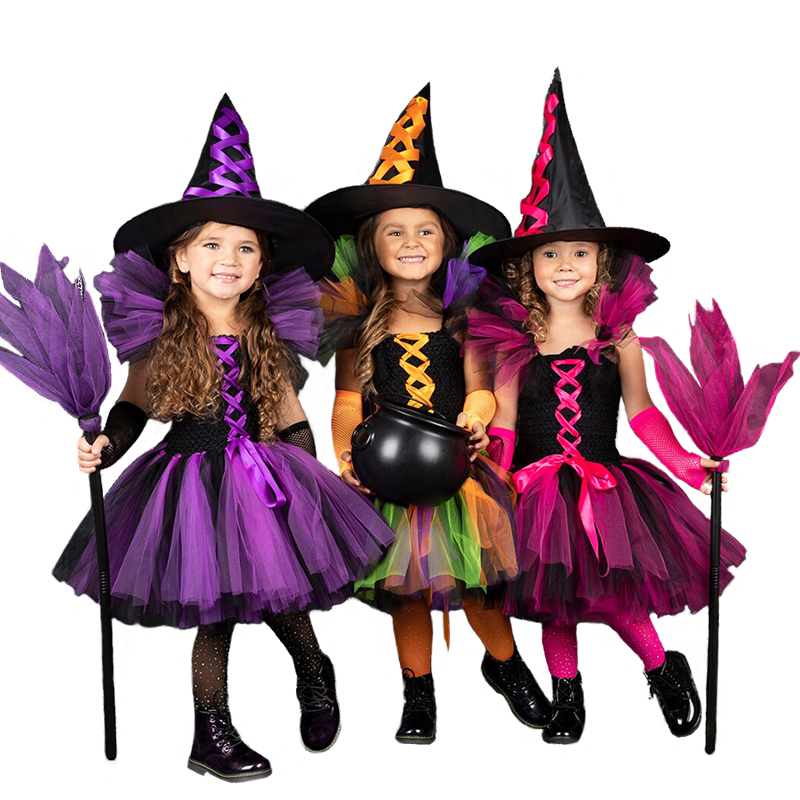 

Special Occasions 2-12 Years Children Halloween Girls Cosplay Witch Costume Carnival Kids Masquerade Costumes Child Tulle Party Dress Up a220826, Accessories a