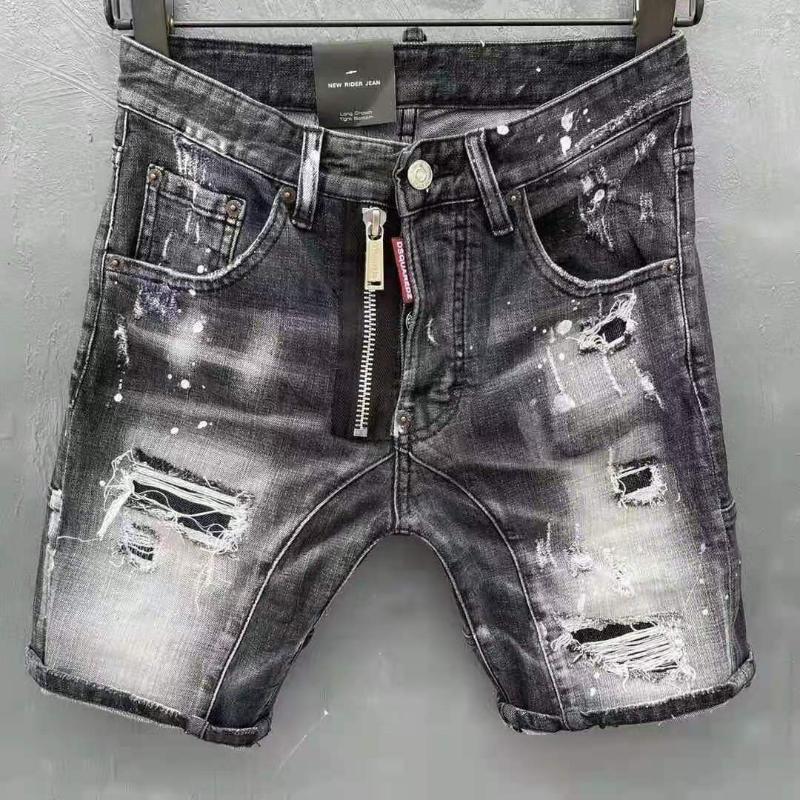 

Men's Jeans Brand Men's Denim Shorts Fashion Slim Retro Ripped Short For Men Fake Zipper Hole Hip Hop Punk Grey Jean ShortsMen's, Gray