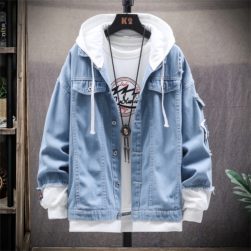 

Men's Jackets Denim Jacket Mens Hooded Slim Fit Casual Streetwear Jean Jackets Long Sleeve Trendy Outerwear Autumn Winter Jacket Coat for Men 220826, Dark blue
