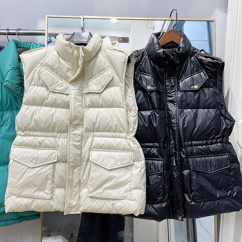 

Women's Vests Women's Warm Down Waistcoat Ladies Ultra Light Women Fashion Winter Lightweight Shiny Cotton Vest Black White Coat