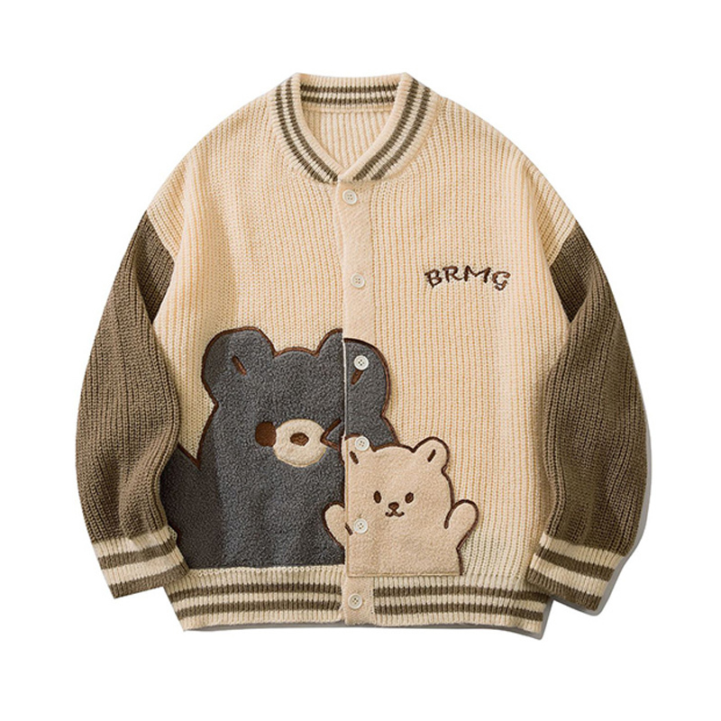 

Men's Jackets Mens Cardigan Sweaters Autumn Pullover Button Long Sleeve Cartoon Bear Flocking Men Streetwear Sweater Korean Style Couple Wear 220826, Pink