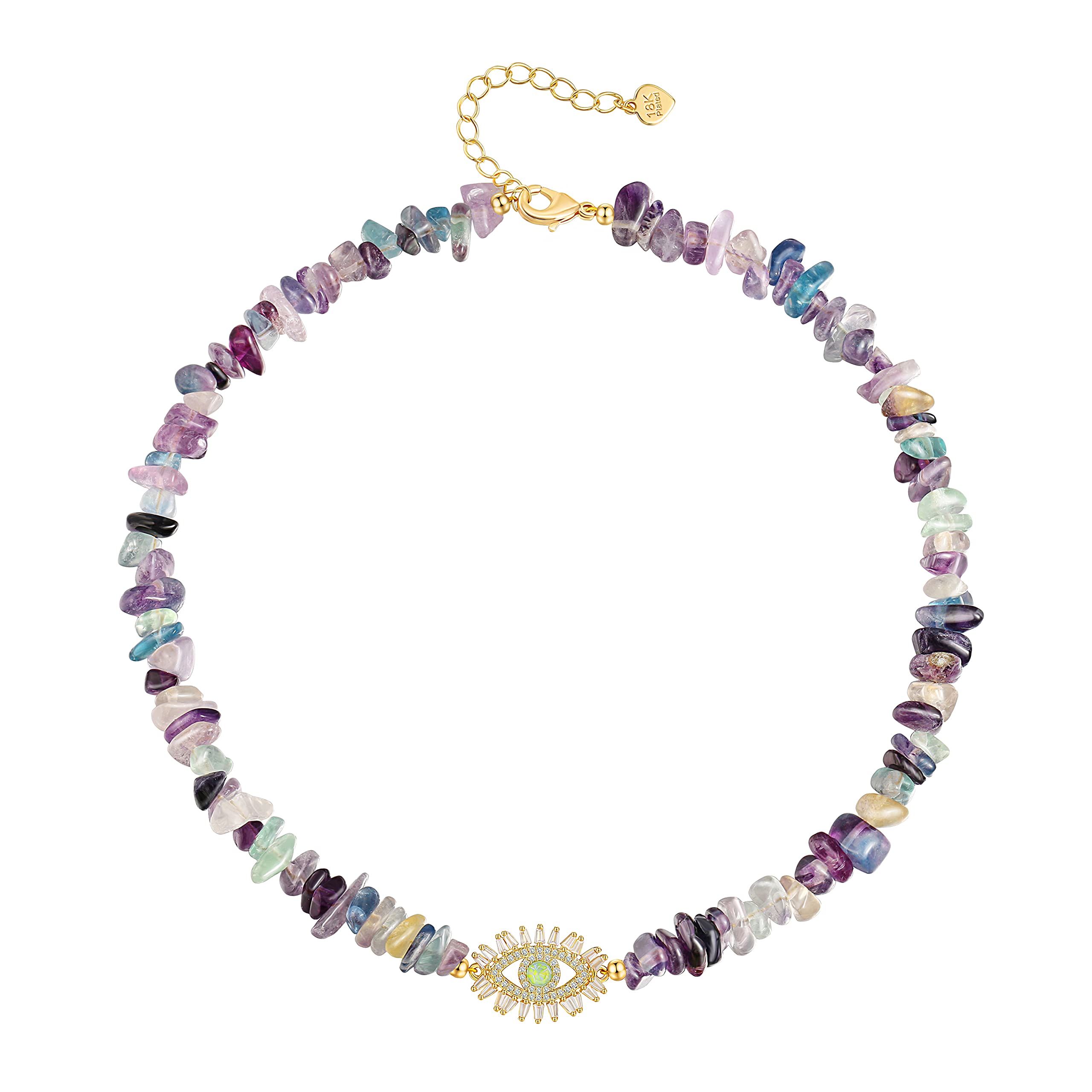 

Necklace Beaded Necklaces Natural Mix Color Fluorite Choker 18k Gold Cz Pave Evil Eye Pendant For Women Girls Single Ctured Freshwater amzQC