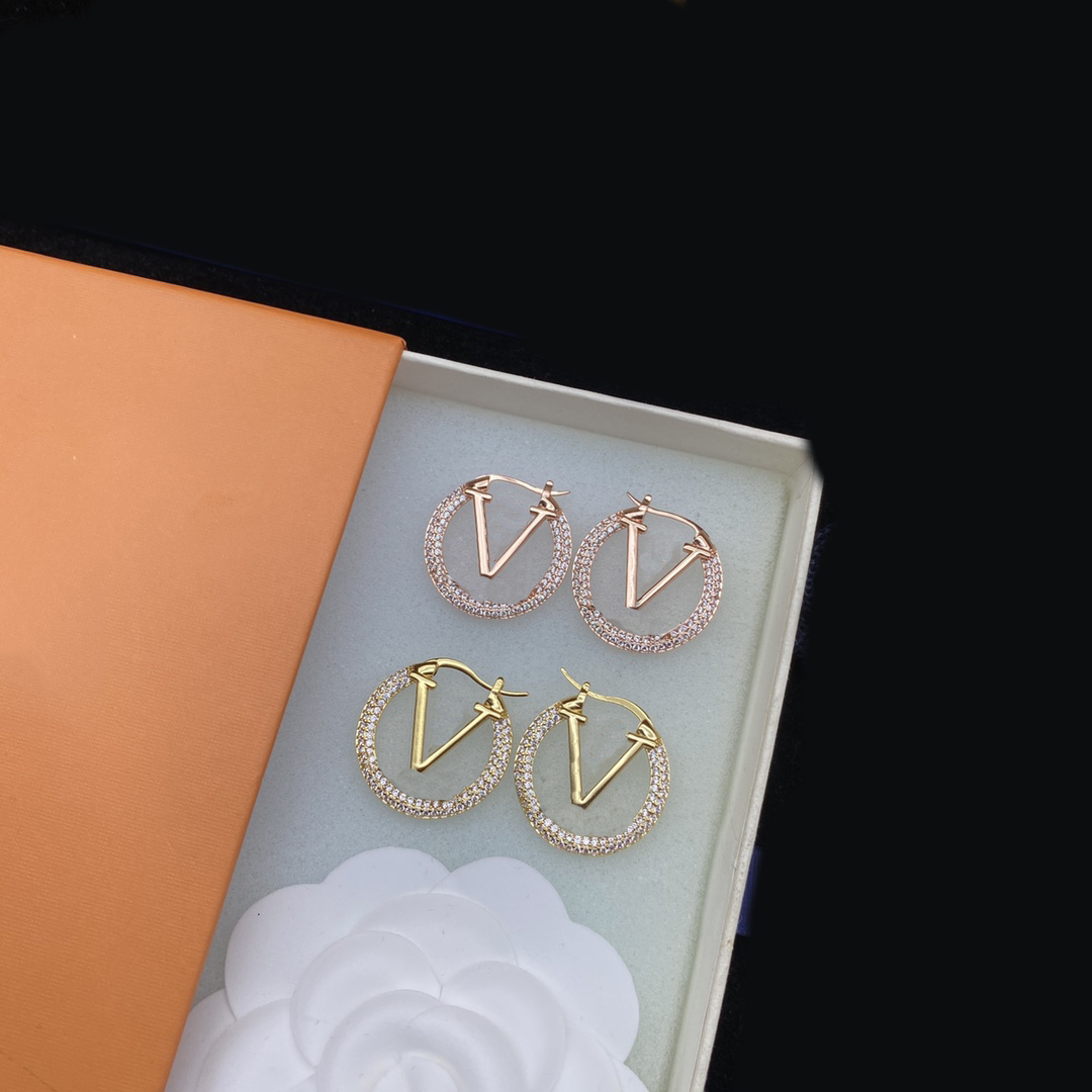 

Designer jewelry Fashion gold hoop earrings with diamonds lady Women Party Wedding Lovers gifts engagement Jewelry for Bride