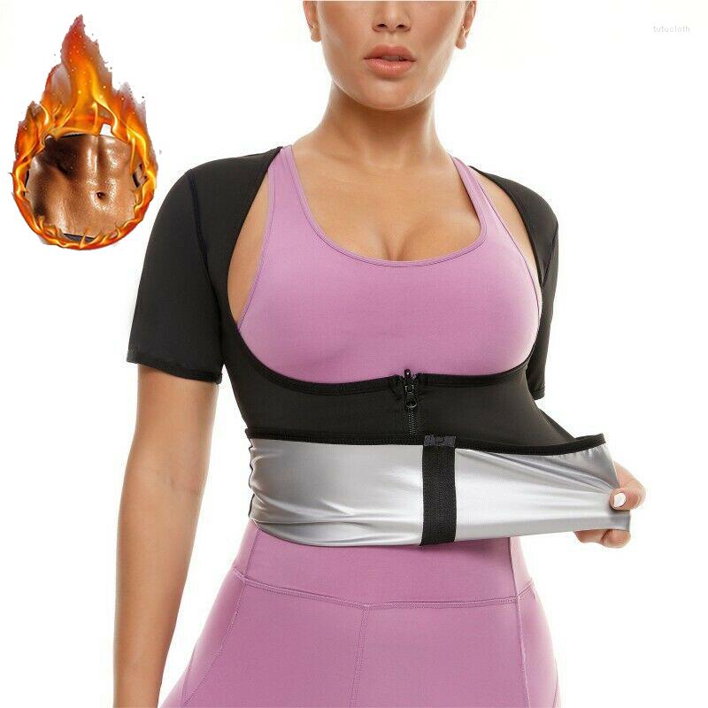 

Women's Shapers Women Sweat Waist Trainer Shirt With Zipper For Weight Loss Neoprene-Free Workout Body Shaper T-Shirt Sauna Effect Thermo Gi, Blue with zipper