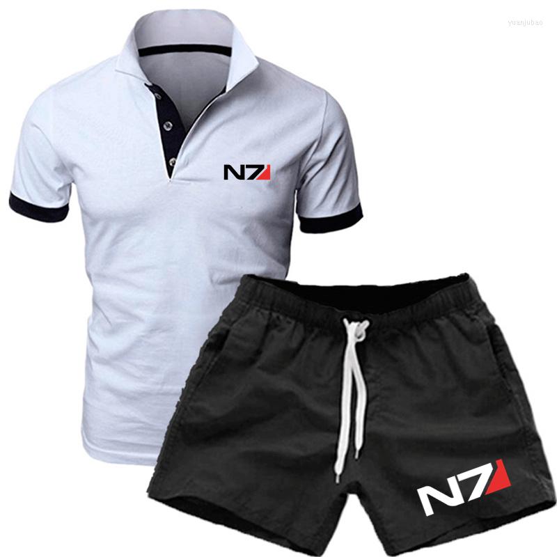 

Men's Tracksuits Mass Effect N7 Logo Print Custom Made Solid Color Cotton Quick Dry Lapel Man Short Sleeve T Shirt Shorts Men Set CoolMen's