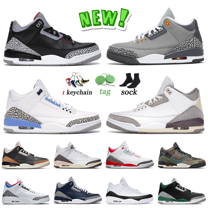 

OG 3s Sneakers Basketball Jumpman 3 Shoe Mens Women Black Cement Cool Grey UNC Desert Elephant Fire Red Patchwork Pine Green Fragment Sports Trainers Size 36-47, D34 3m reflective static tinker sp black
