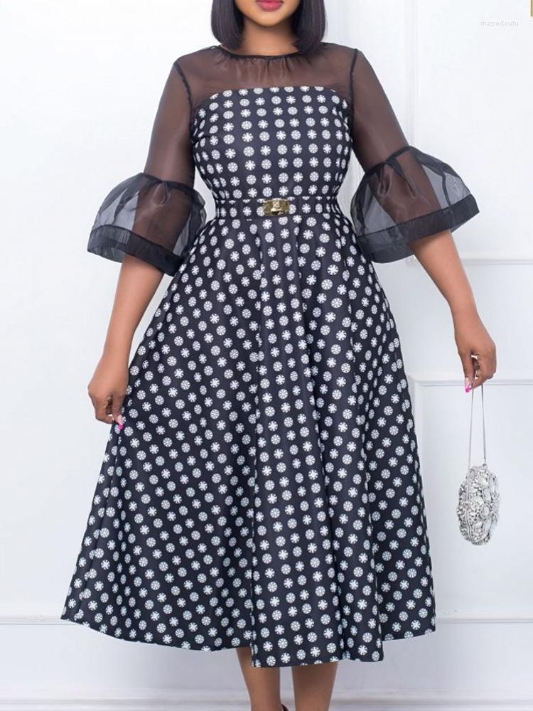 

Casual Dresses Women White Balck Mesh See Though Three Quarter Sleeve Tunics Swing Dress African Party Birthday Occasion Event Gowns, Black