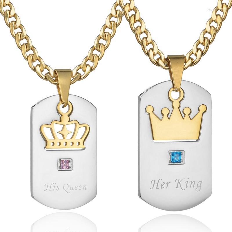

Pendant Necklaces His Queen Her King Crown Tags Stainless Steel Couple Necklace Valentine's Day Gift For LoverPendant
