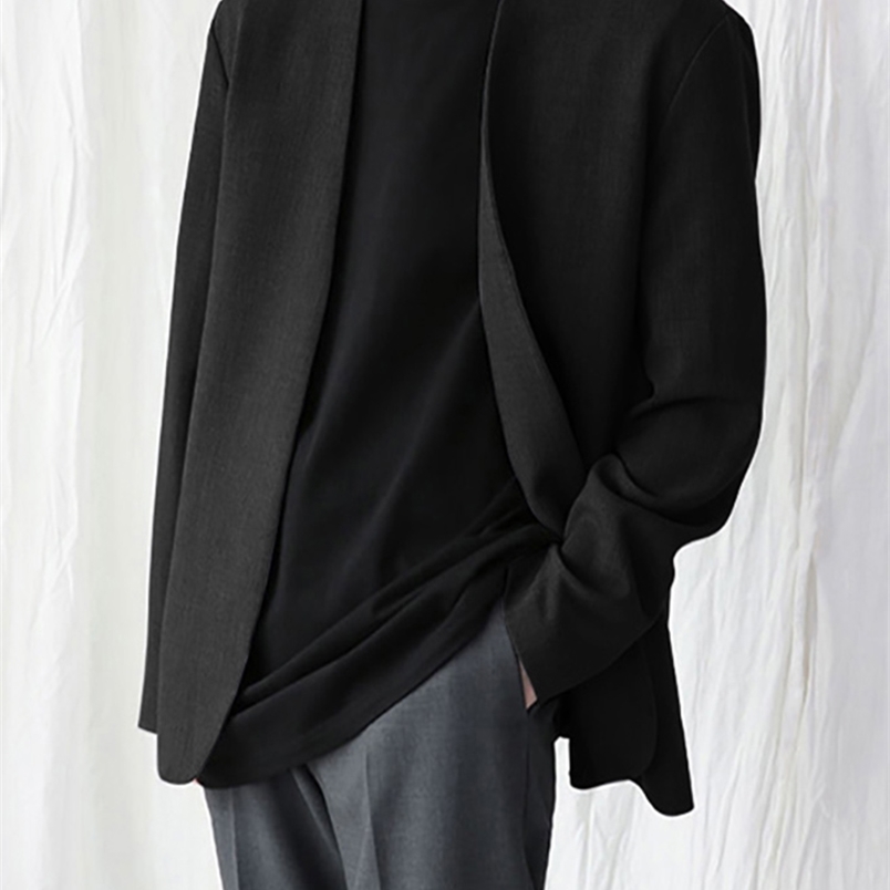 

Men's Suits Blazers Stylish Men Blazer Leisure Style Loose Buttons Male All-match Simple Collarless Long-sleeved Suits S-5XL INCERUN Tops 220826, Gray