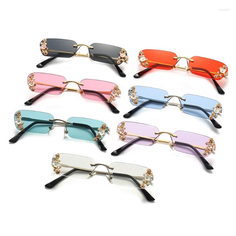 

Sunglasses Rimless Pearl Blingbling Crystal Diamond For Women Men 2022 Designer Drill Sun Glasses Rectangle EyewearSunglassesSunglasses