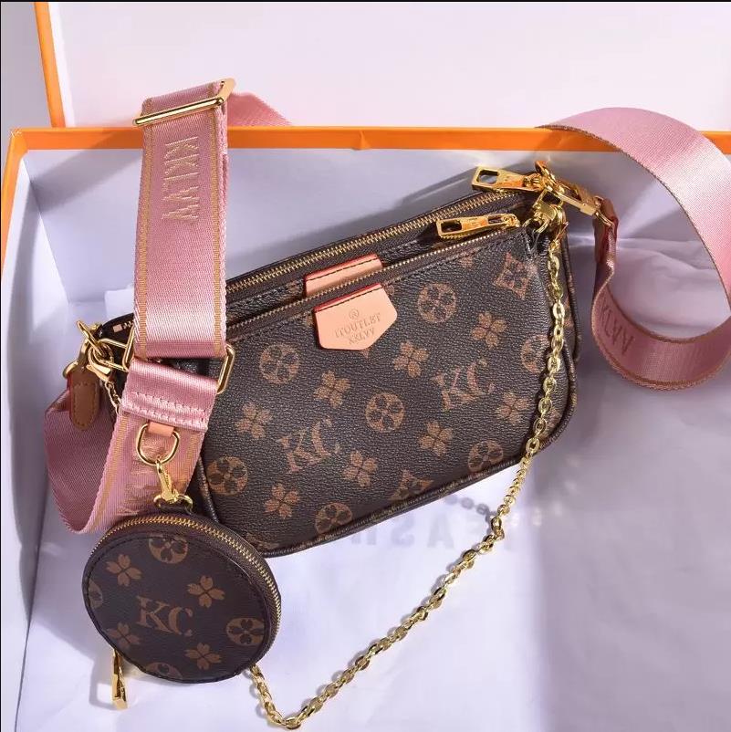 

Three piece set Shoulder bag M44823 Womens bags Crossbody Purse Messenger Handbags Flowers Designers Leather Handbag millionaire Lvs bag, 1-blue