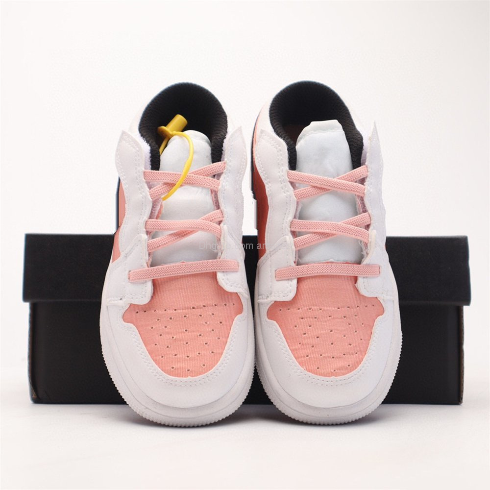 

2022 Hot Kids 1 Low White Light Madder Root Basketball Shoes DM8960-801 White Pink Black Girls Boys Children Sneakers US Size 7.5C-3Y EUR Size 24-35, 003