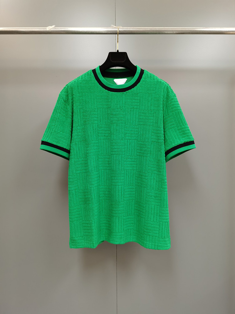 

New men' casual T shirt designer style contrast towel jacquard short sleeve T-shirt, Green