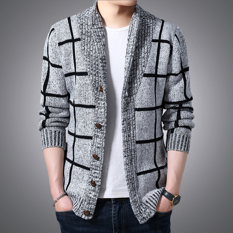 

Men's Jackets Men Autumn Knitted Sweater Coats Knitting Jumper Slim Fit Pull Homme Man Spring Sweater Men Plaid Cardigan 220826, Black