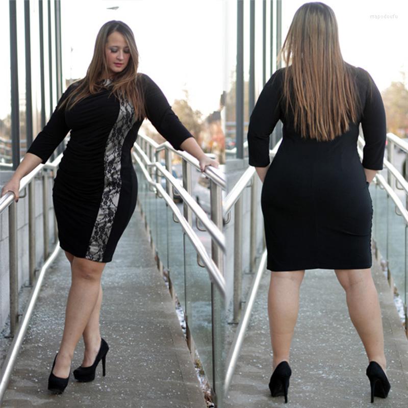 

Casual Dresses Women's Big Size Clothing Summer Style Plus Mini Dress Black Round Neck Three Quarter Lace Retro Pencil XXXL, W846058