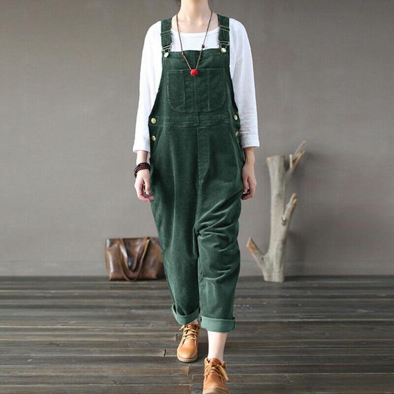 

Women's Plus Size Jumpsuits Rompers Winter Corduroy Jumpsuit Women Wide Leg Overalls Solid Color Loose Sleeveless Wide Leg Jumpsuit combinaison femme L220826, Green