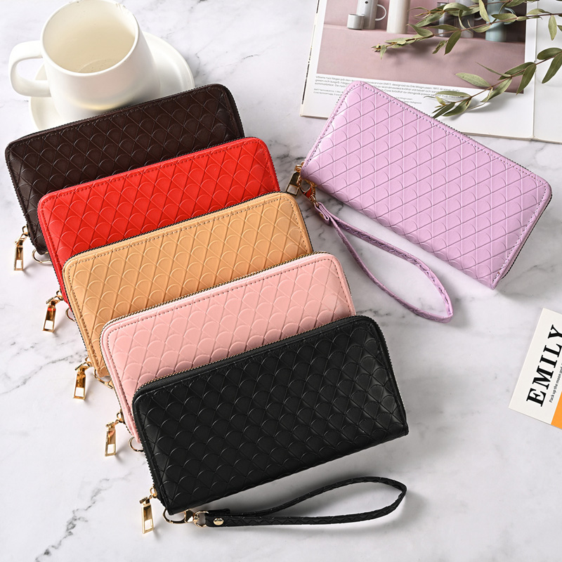 

DHL50pcs Wallets Women PU Plain Fish Scales Large Capacity Phone Long Credit Card Holder Mix Color, Red