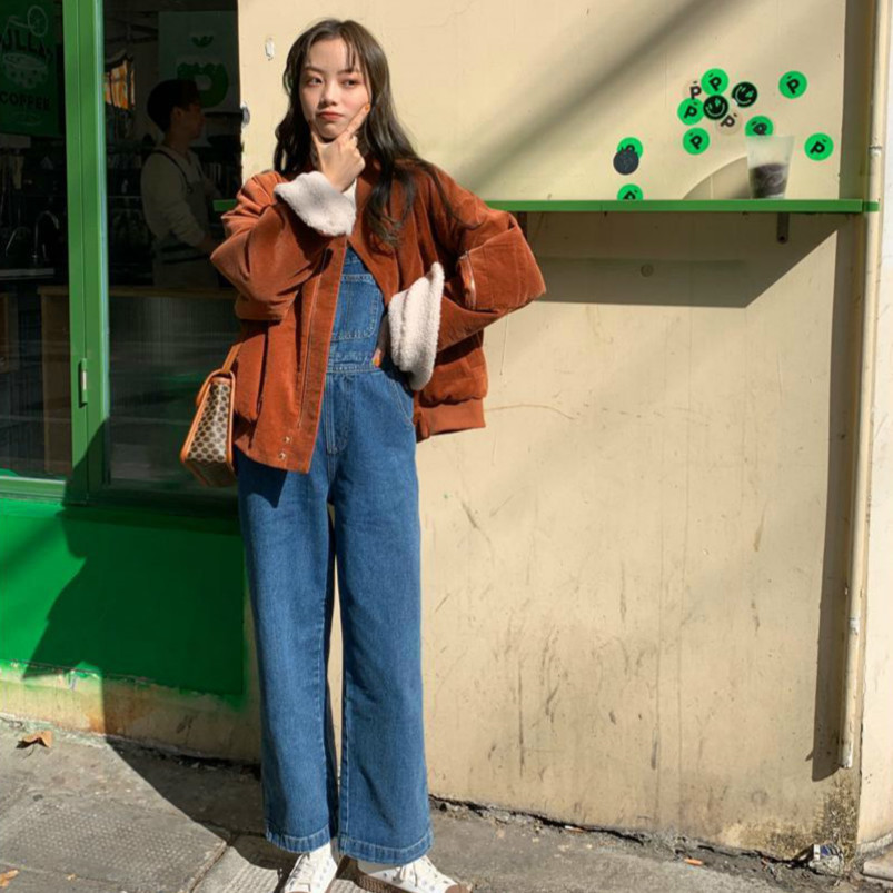 

Women' Plus Size Jumpsuits Rompers Denim Jumpsuits Women Solid Basic Overalls BF Chic College High Street Office Lady Elegant Long Blue Fashion 220826