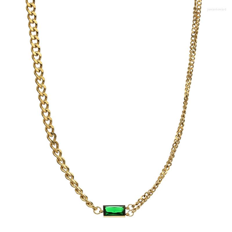 

Pendant Necklaces Multilayer Hip-hop Green Squarish Thick Neck Chain Necklace Electroplating Gold Silver And Copper Clavicle ChainPendant