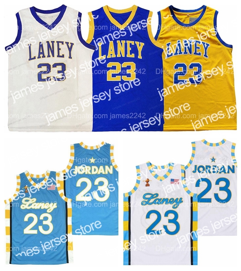 

College Basketball Wears Custom Michael # JD Laney High School Basketball Jersey Stitched White Blue Yellow Any Number Name Size Top Quality, As shown
