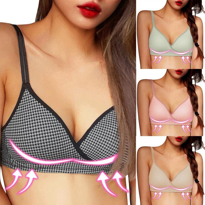

Bras Women Sexy Push Up 2022 Wireless Underwear Lingerie Simple Lattice Plaid Adjustable Underwire BraBras
