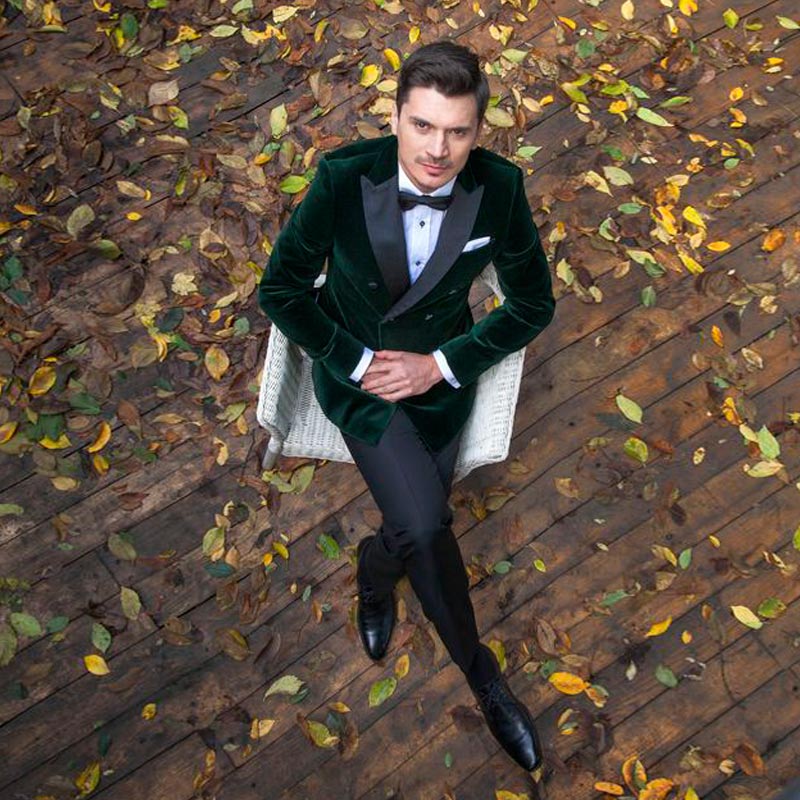 

Velvet Mens Suits Slim Fit Groomsmen Wedding Tuxedos Double Breasted Designer Peaked Lapel Blazers Formal Suit With Jacket And Pants, Burgundy