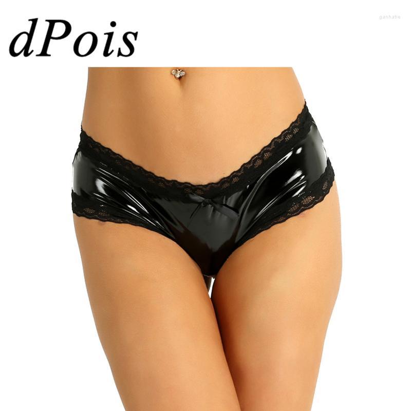 

Women' Panties Womens Shiny Latex Sexy Lingerie Open Crotch Underpants Women Leather Panty Bikini Adult UnderwearWomen, Black