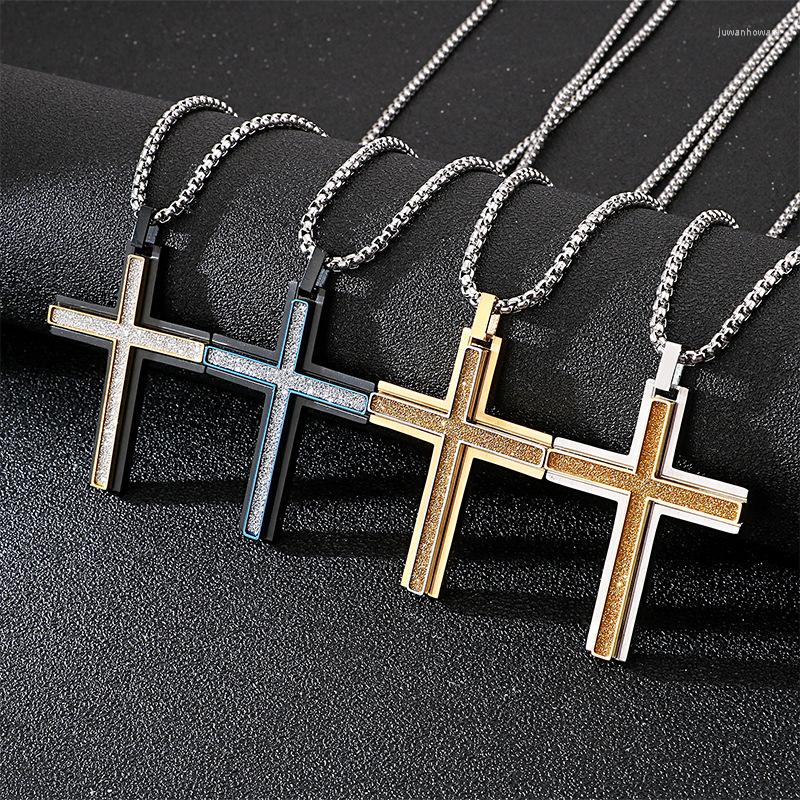 

Pendant Necklaces Punk Rock Gold Men Stainless Steel Cross Necklace Hiphop Black Blue Rope Double Chain Fashion JewelryPendant NecklacesPend