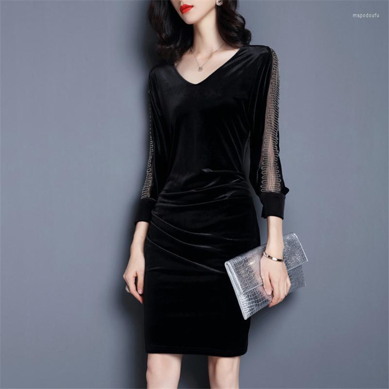 

Casual Dresses Gowyimmes Women Gold Velvet Dress Sexy Lady Hip Pakage Mesh Patchwork Vestidos Female Winter Bottomings Mini PD098, Black