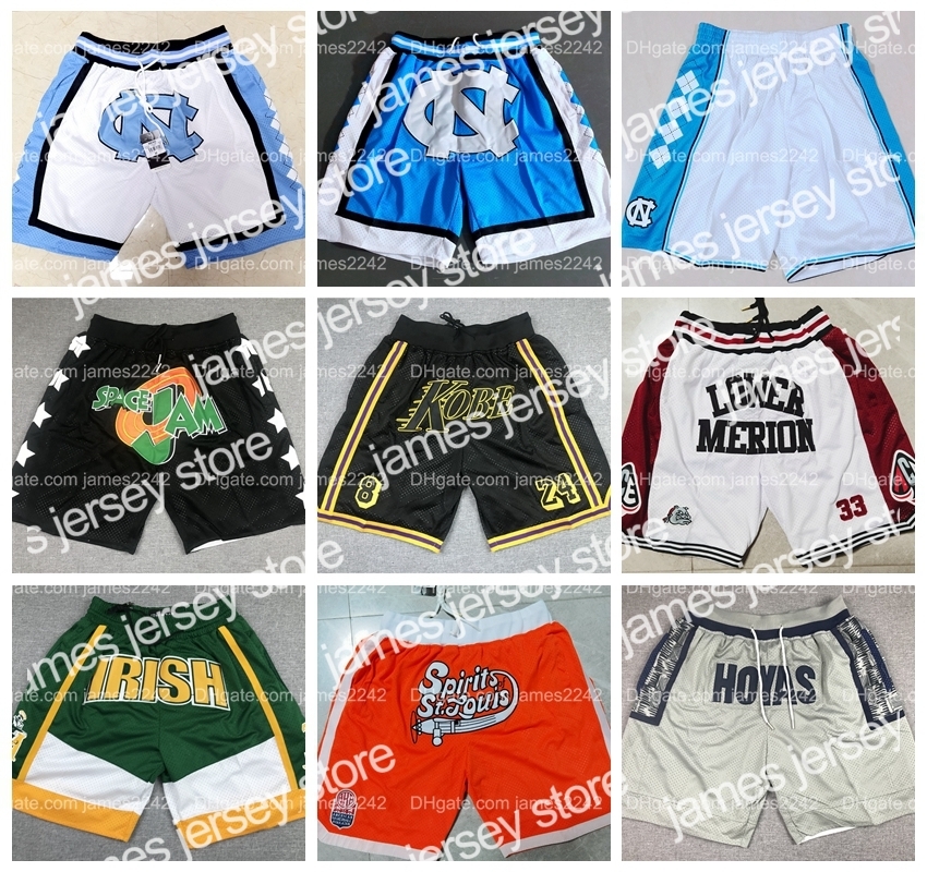 

College Basketball Wears University of North Carolina MEN UNC Lower Merion Irish Hoyas basketball Shorts Pocket PANTS All Stitched, As show