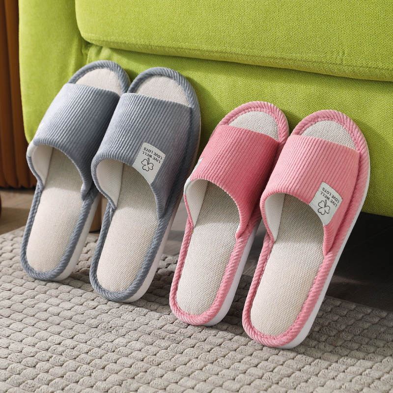 

Slippers Women Autumn Winter Cotton Indoor Non-slip Soft Warm Slides Corduroy Couple Slipper Female Simple Plush Shoes 220826, Corduroy pink