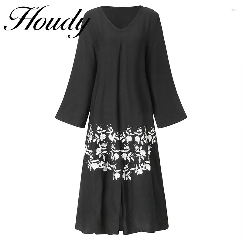 

Casual Dresses Fashion Summer Ladies Dress 2022 Round Neck Solid Color Pattern Embroidery Pleated Skirt Long Party DressCasual, Black