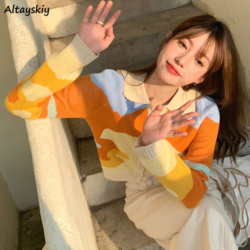 

Women's Fur Faux Fur Cropped Cardigan Women Chic Vintage Orange Korean Trendy Soft Single Breasted Ladies Knitwear Allmatch Fall Ins Womena Sweaters 220826