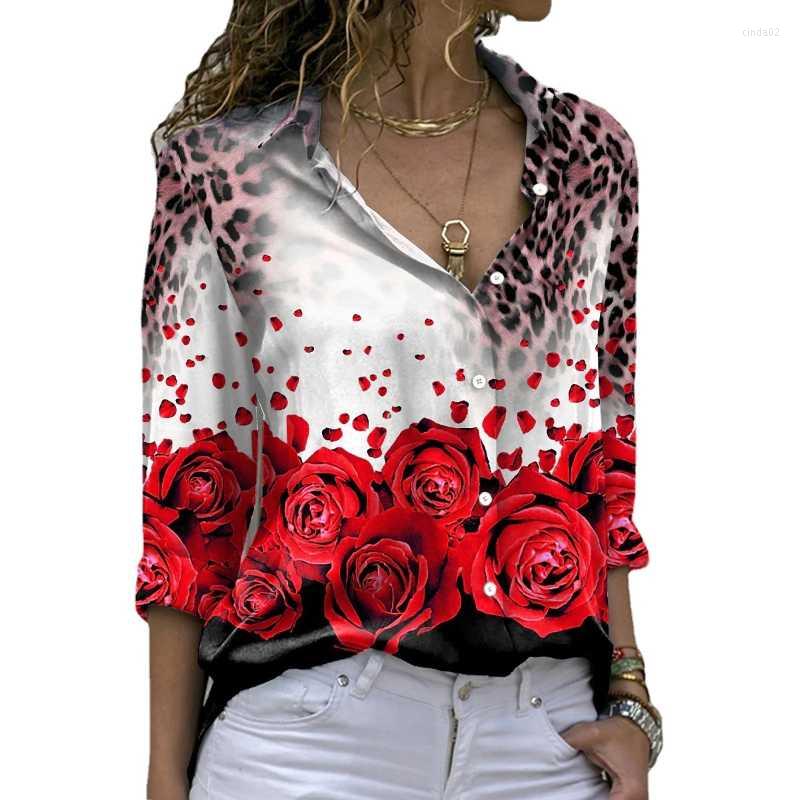 

Women' Blouses & Shirts Blouse Leopard Rose Printed Long Sleeve Turn-Down Collar Casual ShirtWomen, Green