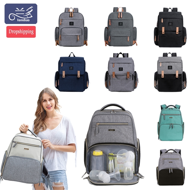 Sacs à couches d'origine terrestre maman sac à dos Landuo Mummy grande capacité voyage Nappar sacs à dos de bébé pratique MPBJ08 220826