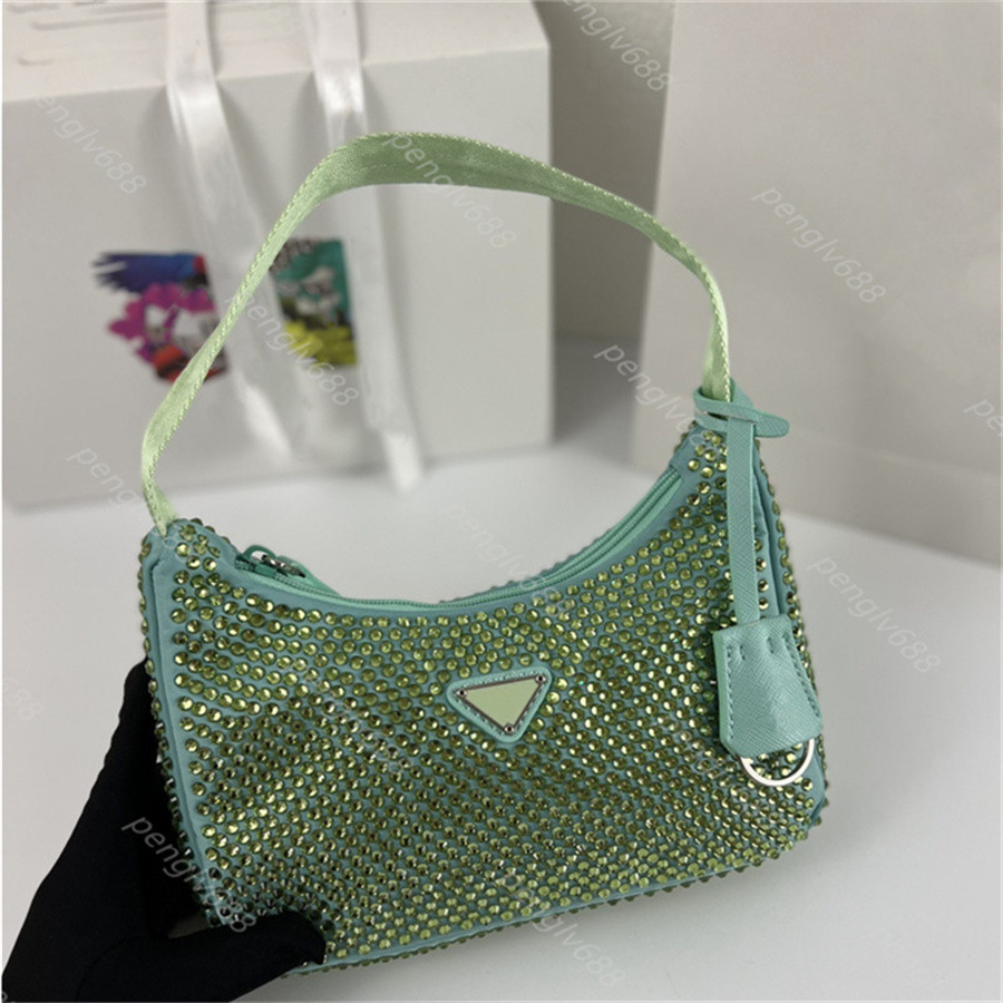 

Evening Bags 5A Top underarm Shoulder Bag Fashion parachute fabric crystal handbag luxury designer moon shaped middle bag women's Cross Purse, Red + crystal