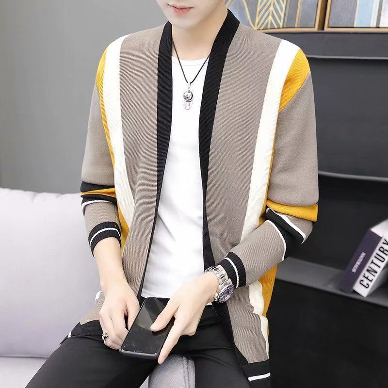 

Men's Jackets Men's Top Spring and Autumn Fashion Plaid Striped Cardigan Loose Oversized Longsleeved Khaki Singlebreasted Sweater 220826