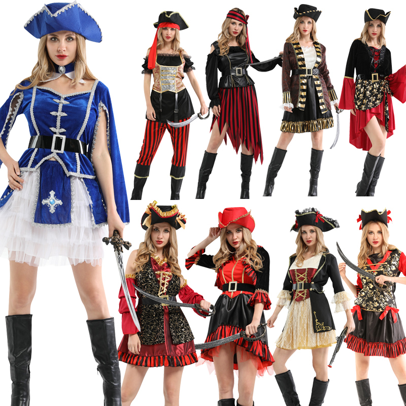 

Theme Costume Halloween Pirate Cosplay Costumes Caribbean Pirates with Hat Headwear Carnival Party Adult Womens Christmas No Weapons 220826, W-0129
