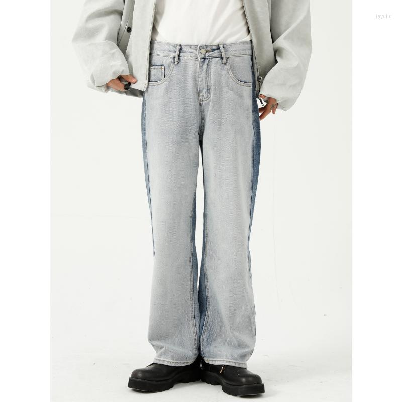 

Men' Jeans High Quality Fashion Korean Loose Contrast Color Straight Casual Denim Trousers Men, Blue